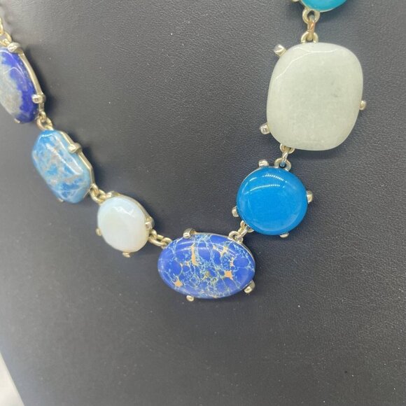 Loft by Ann Taylor Blue Beaded Stone Glass Chain Necklace Gold Tone 17-20 Inches - Picture 4 of 7